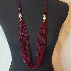 Talbots Burgandy Red Beaded Statement Necklace